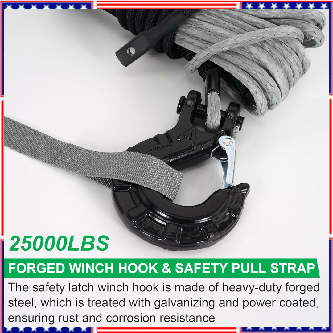 Synthetic Winch Rope Kit 3/16 Inch x 50 Feet 6000 lbs Winch Cable Line