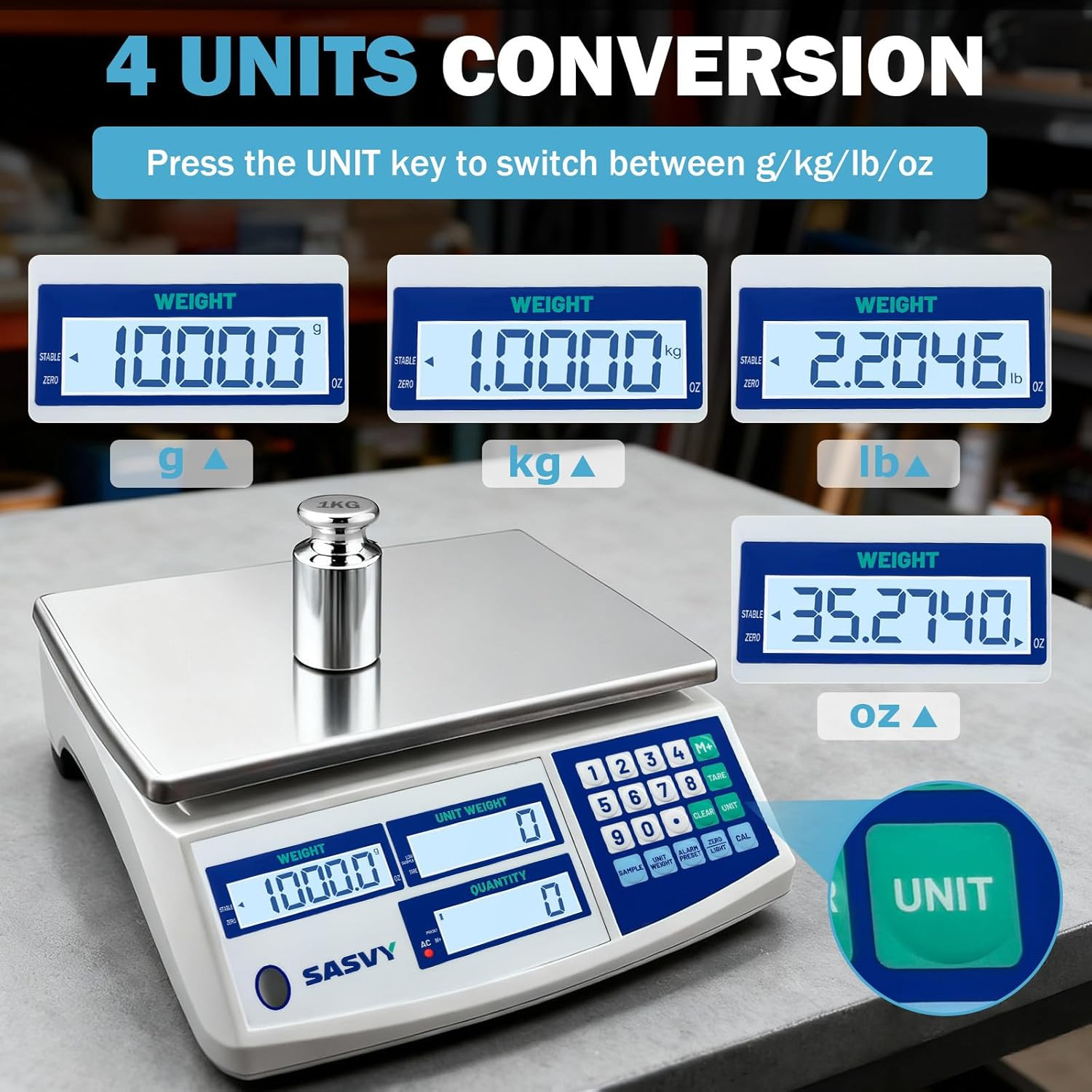 Counting Scale (66Lb/30Kg, 0.1G) Lb/Oz/Kg/G Industrial Digital Inventory Scale w