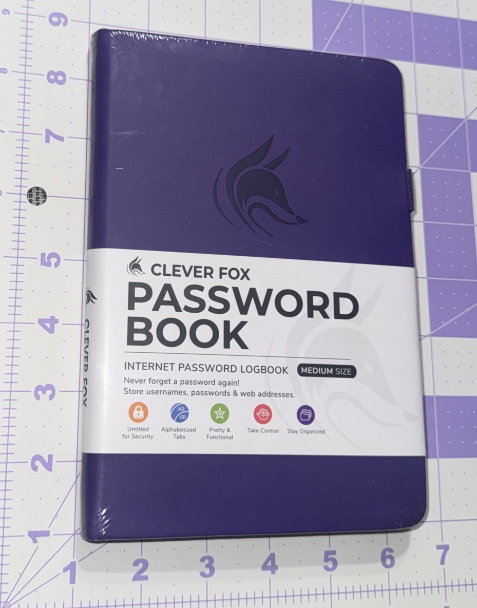 2020 edition Clever Fox Internet Password Book, Purple Medium 5.3” x 7.7” Sealed