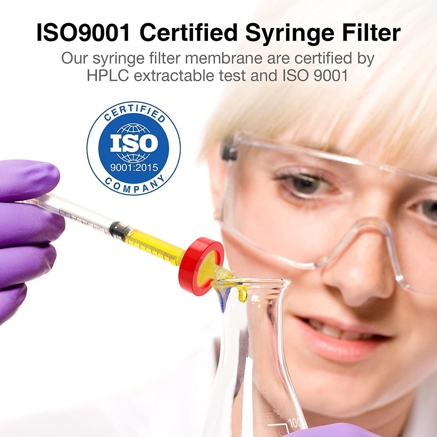 50x PTFE Syringe Filter 0.45μm 13mm Hydrophobic Non-Sterile Chemicals Filtration
