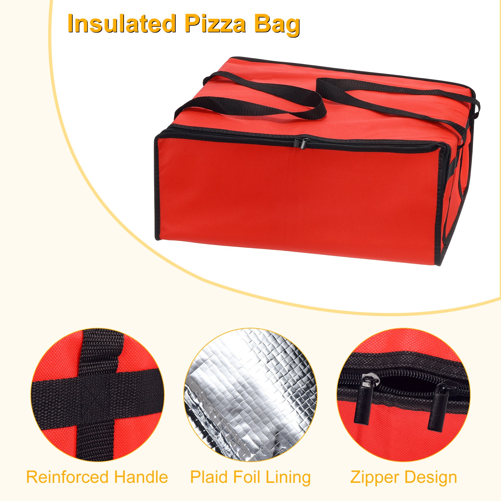 Insulated Pizza Bag 20x20x8 Inches Non-woven Fabrics Grocery Bag Red