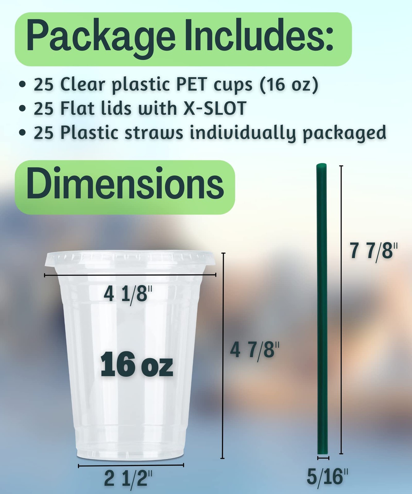 16 oz Clear Plastic Cups with Lids and STRAWS, Disposable Drinking Cups for Cold