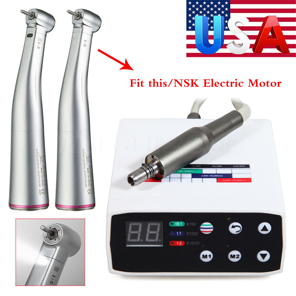 Dental NSK Style Brushless LED Electric Micro Motor /1:5 Increasing Handpiece US