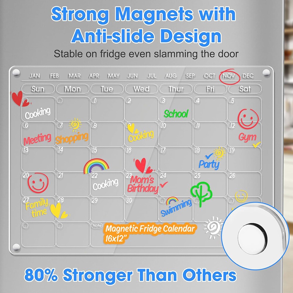 17×12 Fridge Acrylic Magnetic Calendars Dry Erase Month Week Daily Planner Board