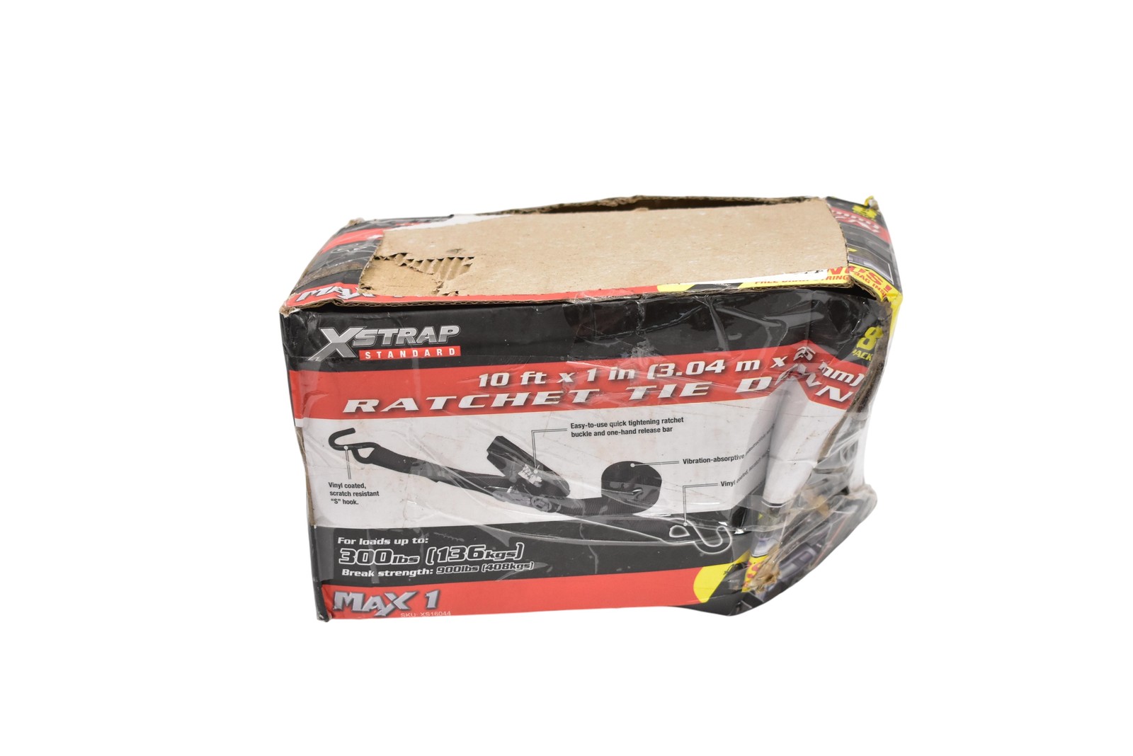 XSTRAP Standard Ratchet Tie Down 10ft x 1in Max 1 300lb Load 900lb Break XS16044