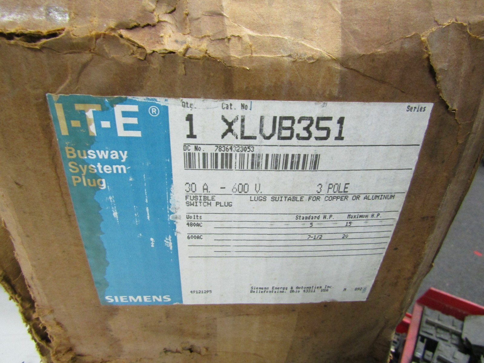 😎 NEW SIEMENS ITE 30 AMP FUSED SWITCH PLUG 600V 3 PHASE 20 HP XLVB351