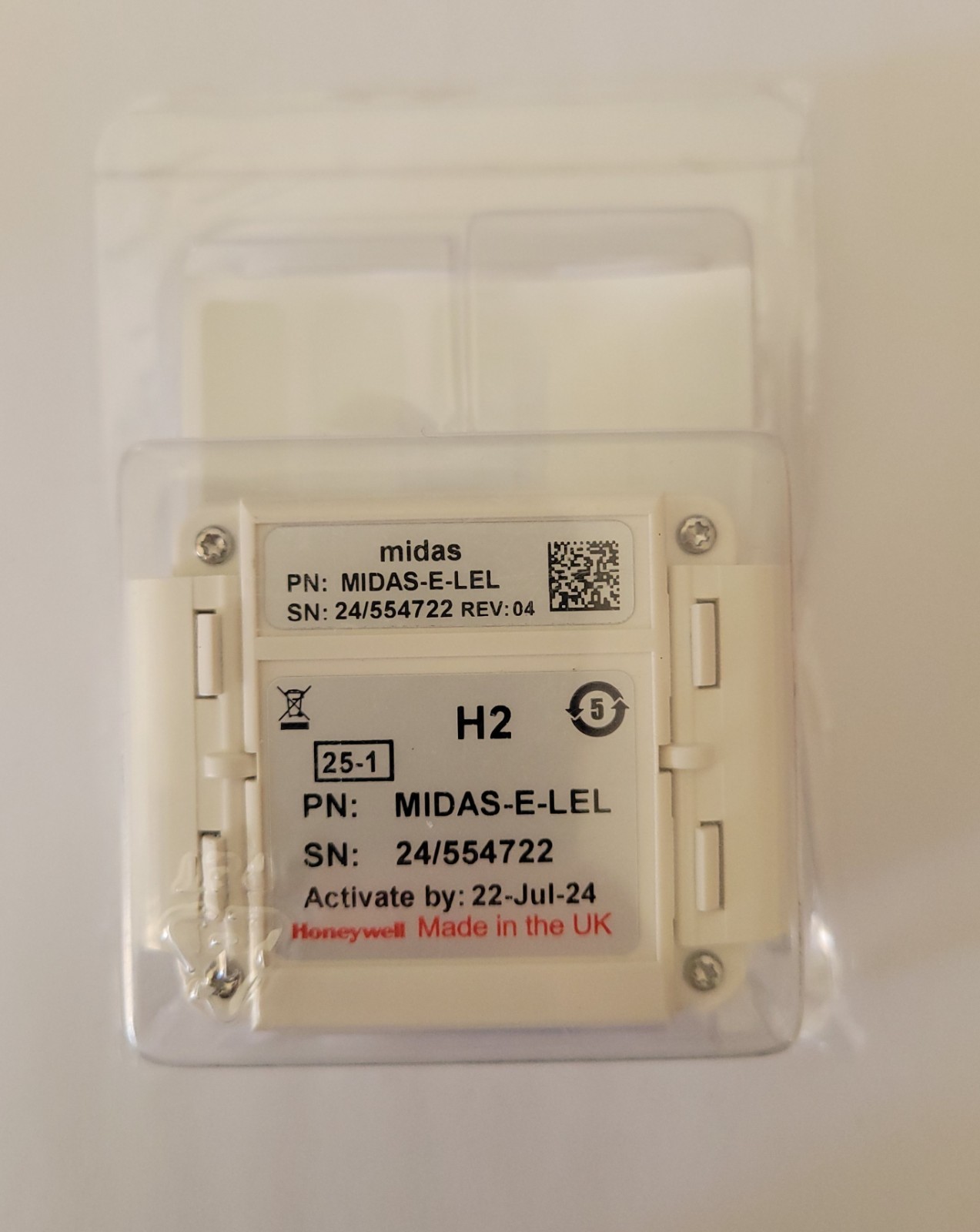 Honeywell MIDAS-E-LEL Gas Detector Sensor Cartridge Open box, 3 Years Remaining