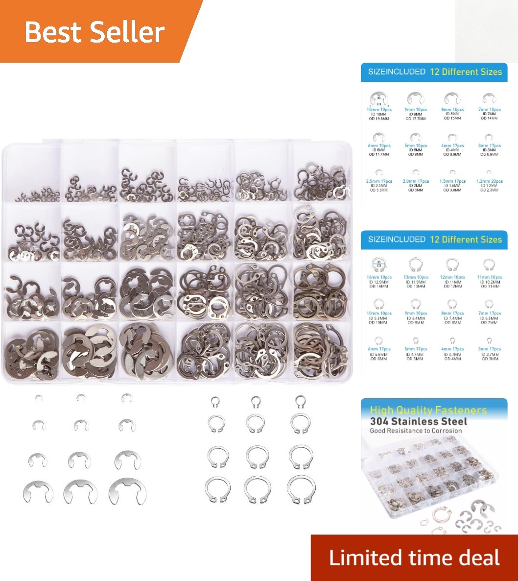 327Pcs E-Clips & Snap Rings – High Tensile Strength, Corrosion-Resistant
