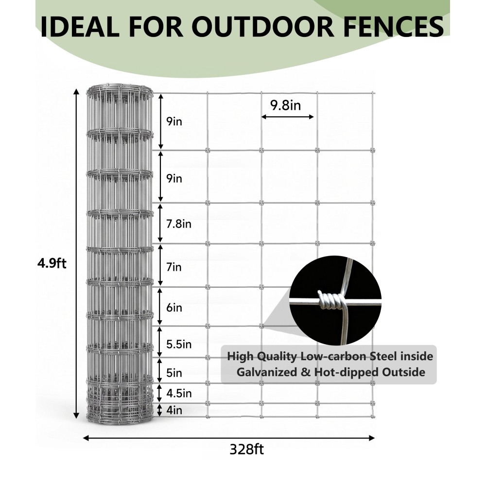 Livestock Fence,4.9*328FT Galvanised Iron Wire Farm Fence Deer Goat Cattle Fence