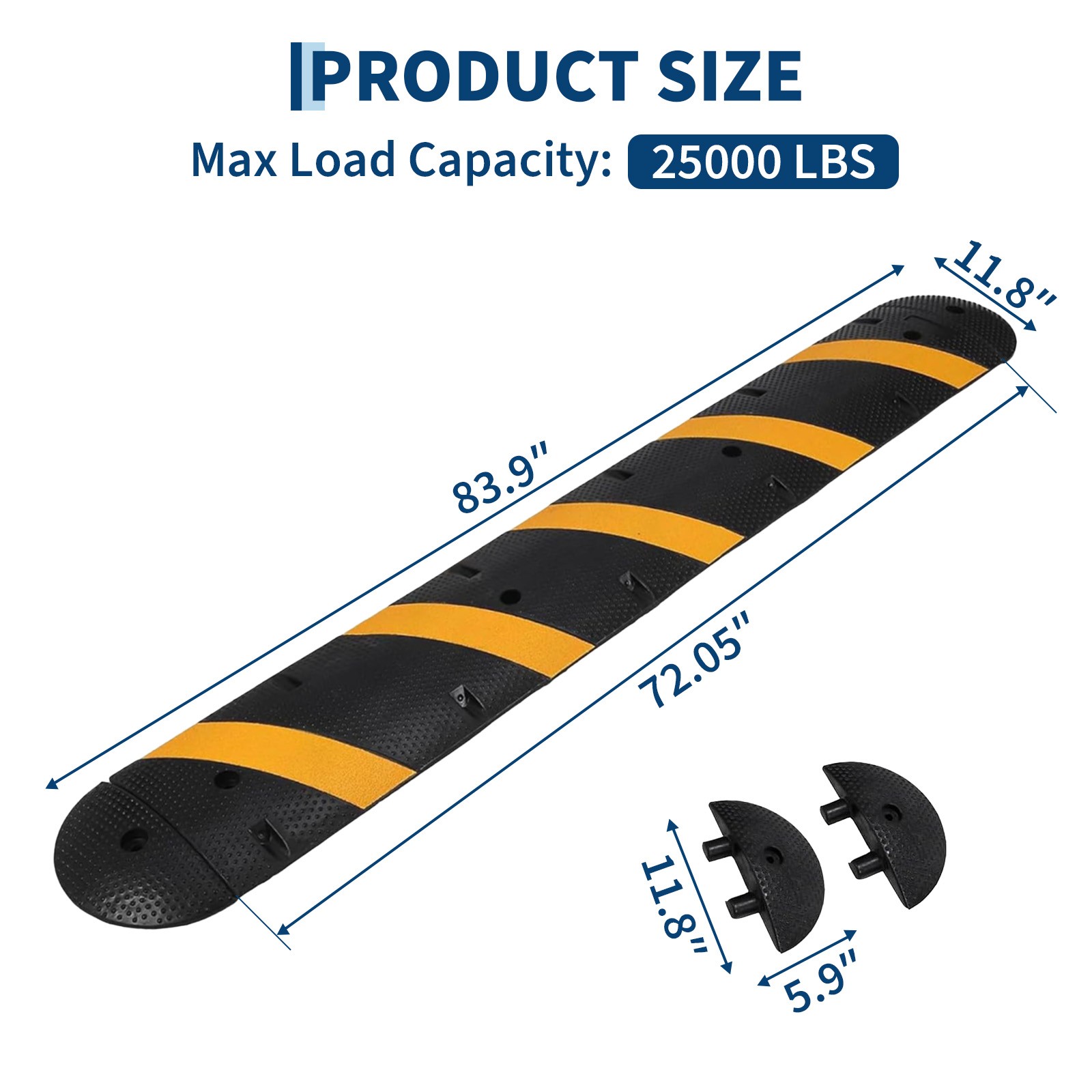 7 FT Rubber Speed Bump, 84″ Speed Bumps with End Caps, 25,000LBS Capacity