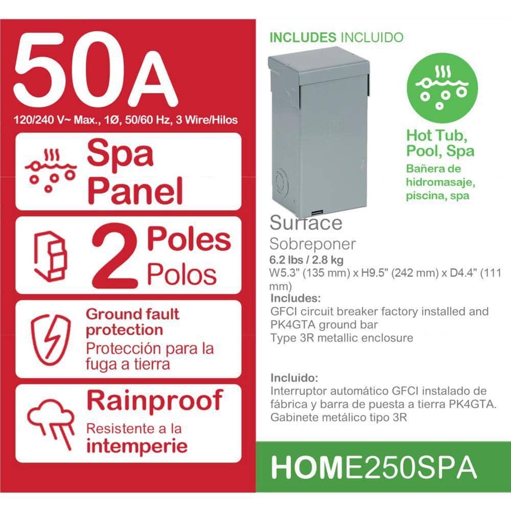 Spa Pool Panel Homeline 50 Amp 2-Space Outdoor 4-Circuit Main Lug Load Center