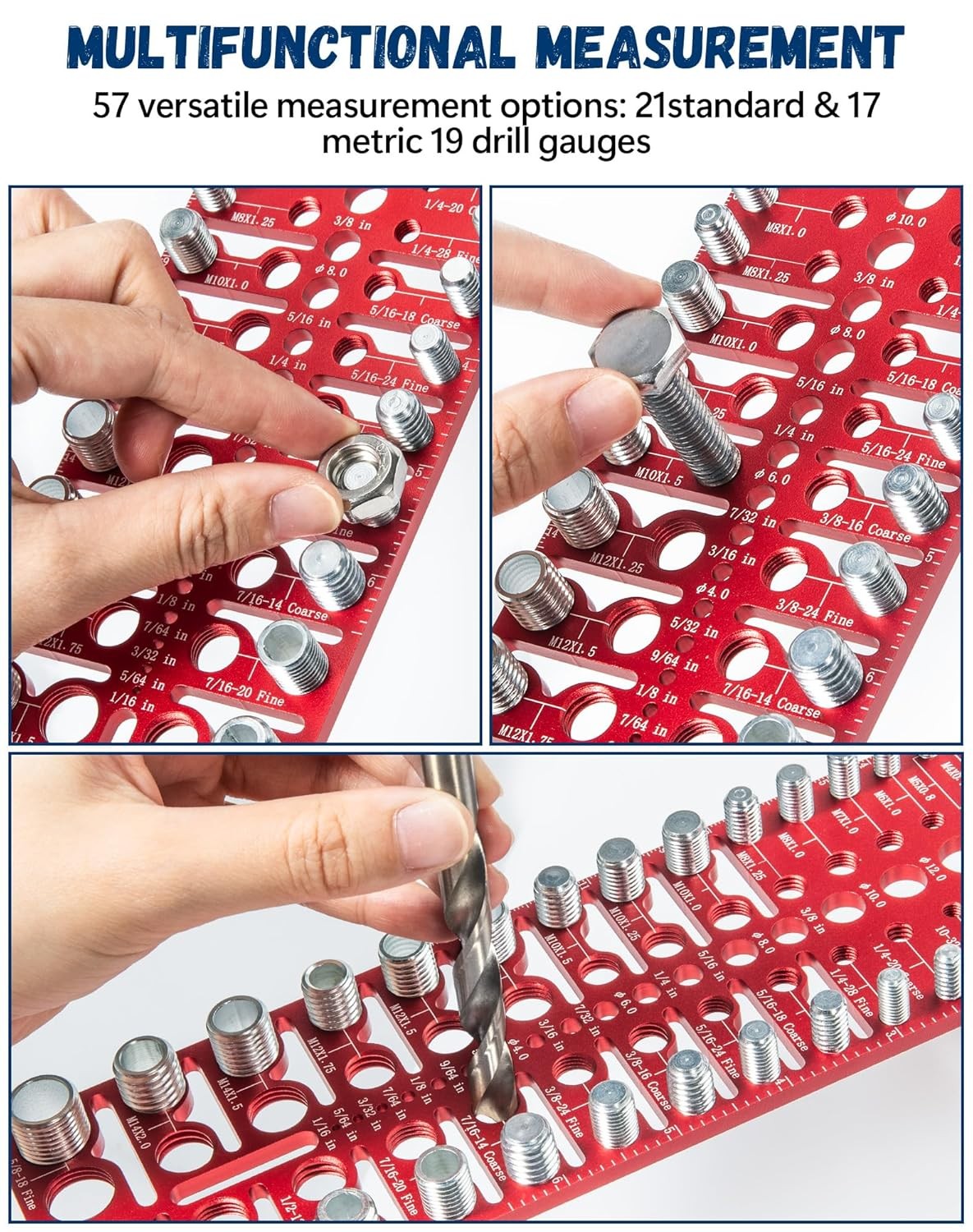57-Piece Nut and Bolt Thread Checker, Standard & Metric Gauge, Drill & Screw Siz