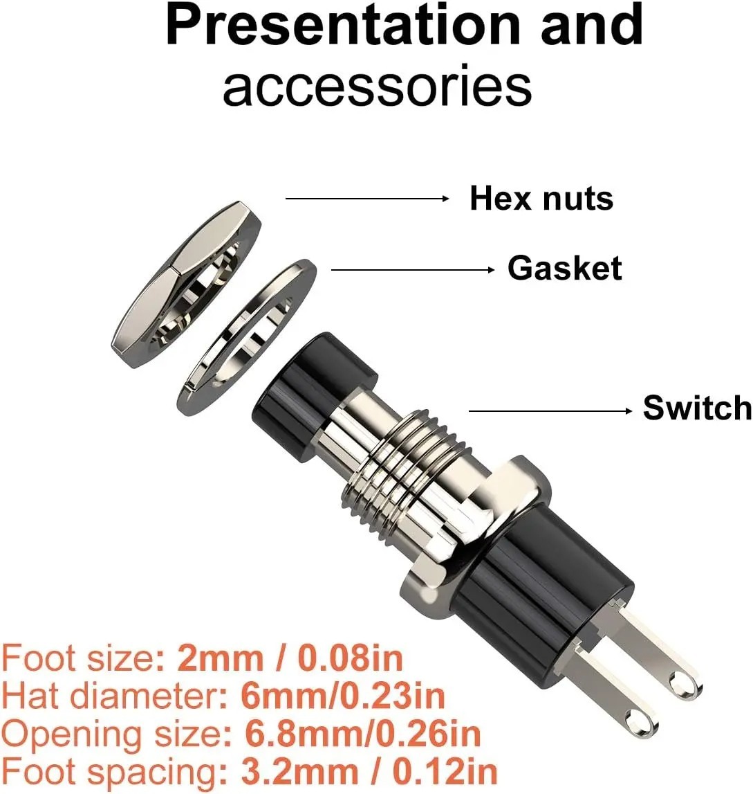 20pcs SPST Momentary Push Button Switches (1A/250VAC, NO) – Black & Red Cap