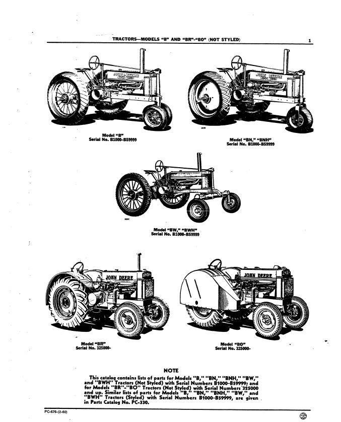 JOHN DEERE UNSTYLED B, BR, BO TRACTOR PARTS MANUAL – FREE SHIPPING