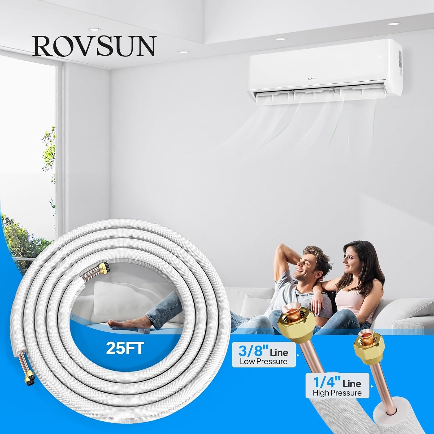 ROVSUN 25 Ft Mini Split Installation Kit 1/4 3/8 Copper PipeswithInsulationforAC