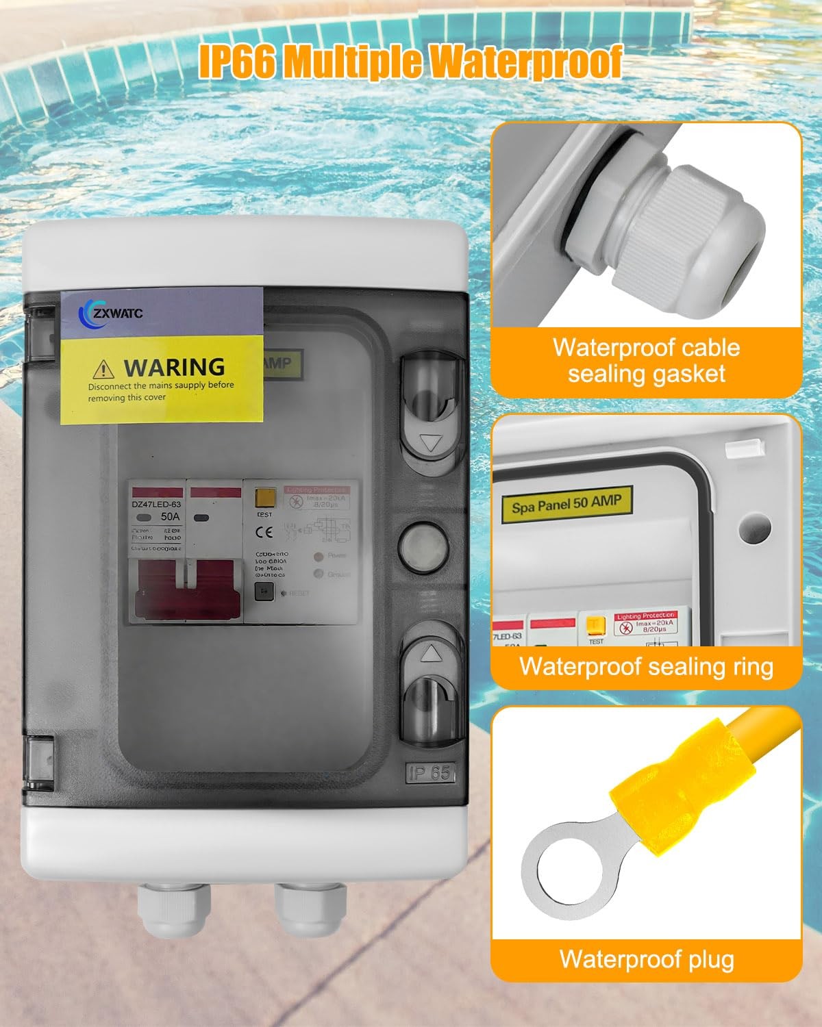 50A GFCI SPA Panel with Surge Protection, Weatherproof Disconnect Box 110V/220V