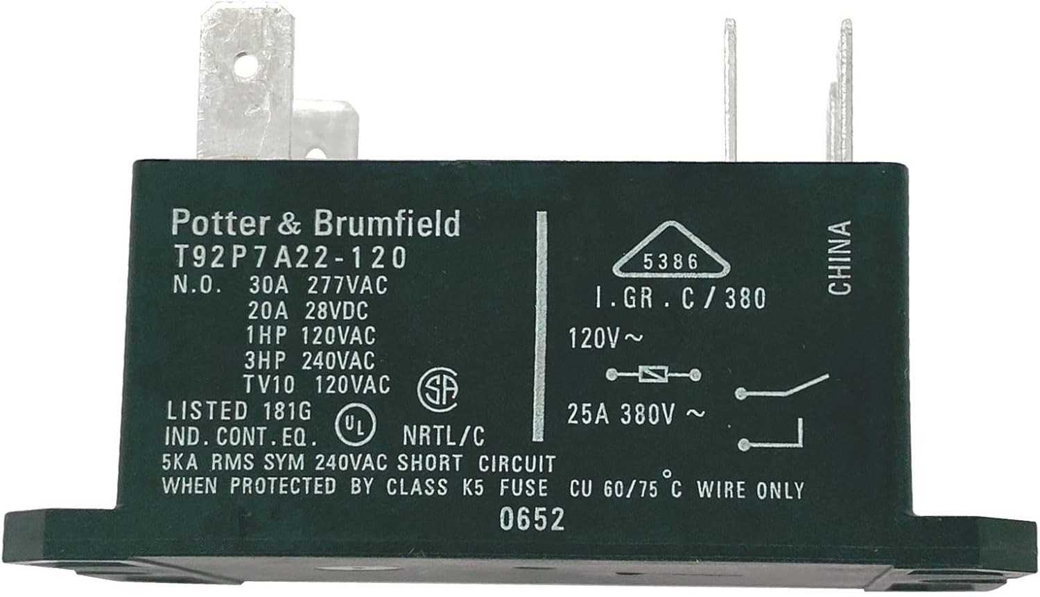 T92P7A22 120 Relay 6 Pin 30A 120VAC DPST NO Power Relay Pot Number of Items: 1