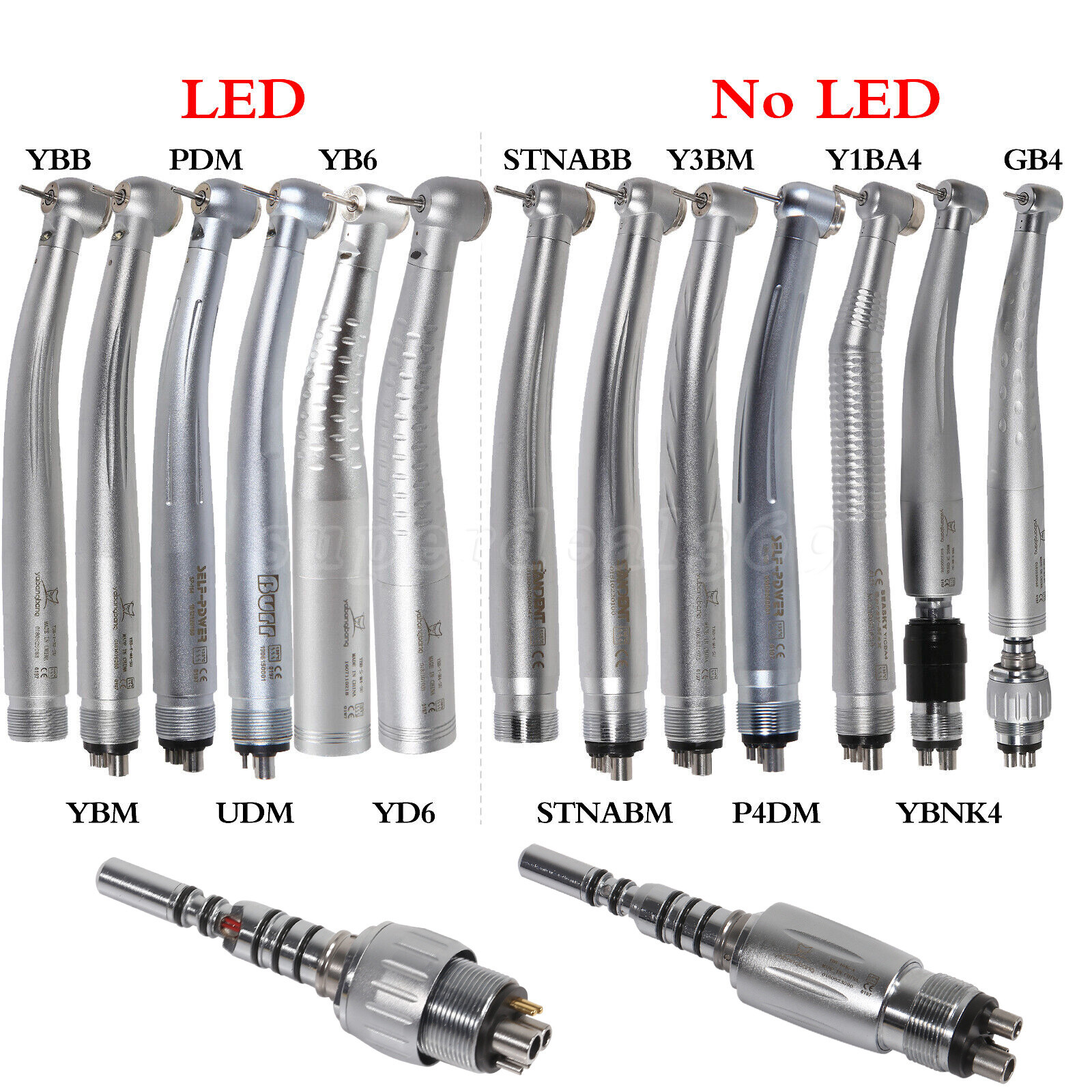 Dental Fiber Optic /E-generator LED /High Speed No-LED Handpiece 2/4/6Hole Quick