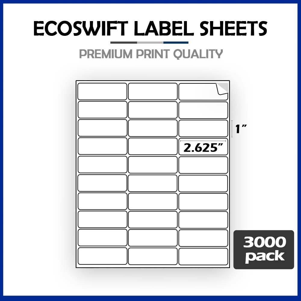 (90000) 1 x 2 5/8 «EcoSwift» Laser Address Shipping Adhesive Labels 30 per sheet