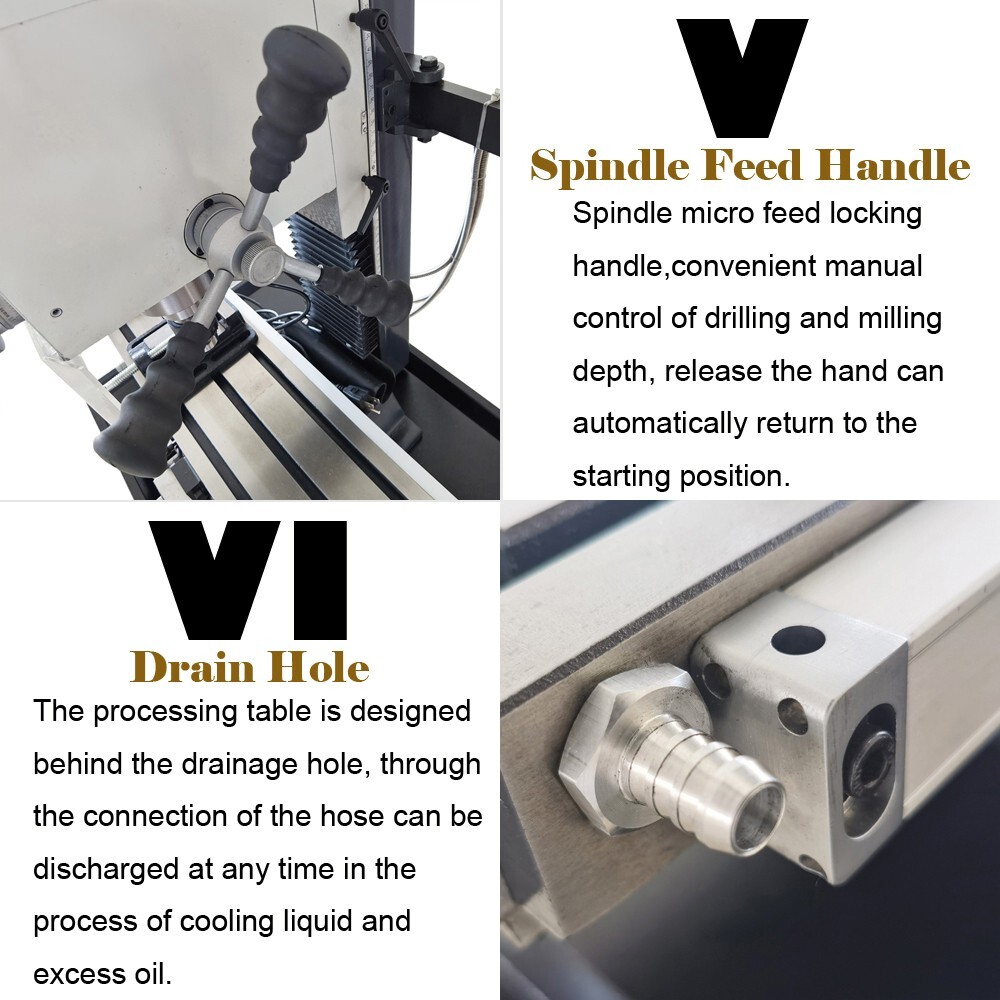 Benchtop Mill/Drill Machine with Grating Ruler Axis X Power Feed 110V R8 1100W