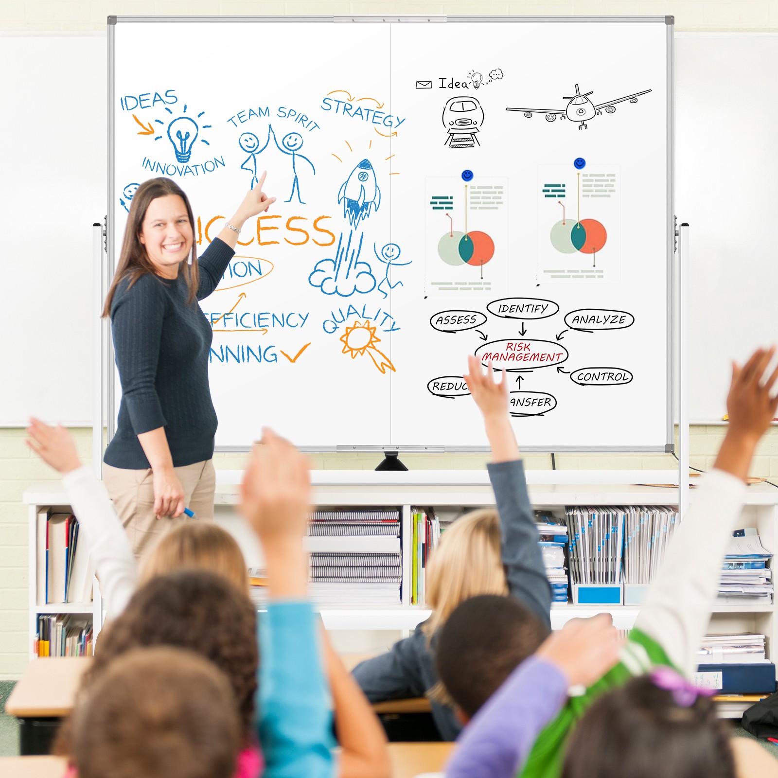 60″ x 48″ Large Double-Sided Magnetic Mobile Whiteboard Rolling Dry Erase Board