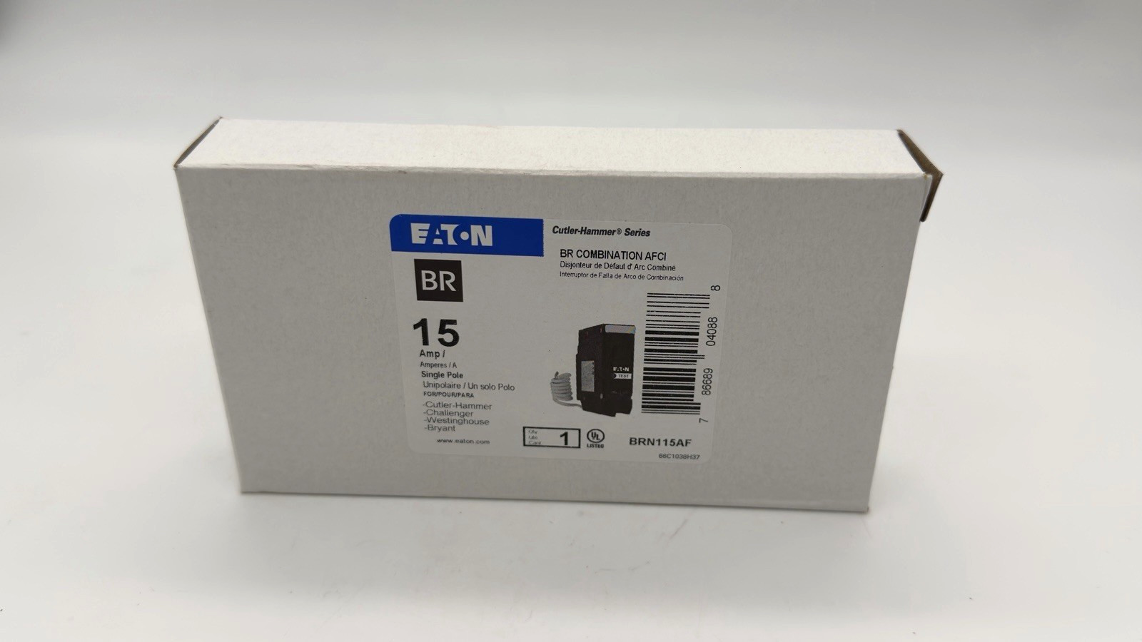 EATON BRN115AF 15A 1-POLE AFCI BREAKER TYPE BR PLUG-IN ARC FAULT UL NEW