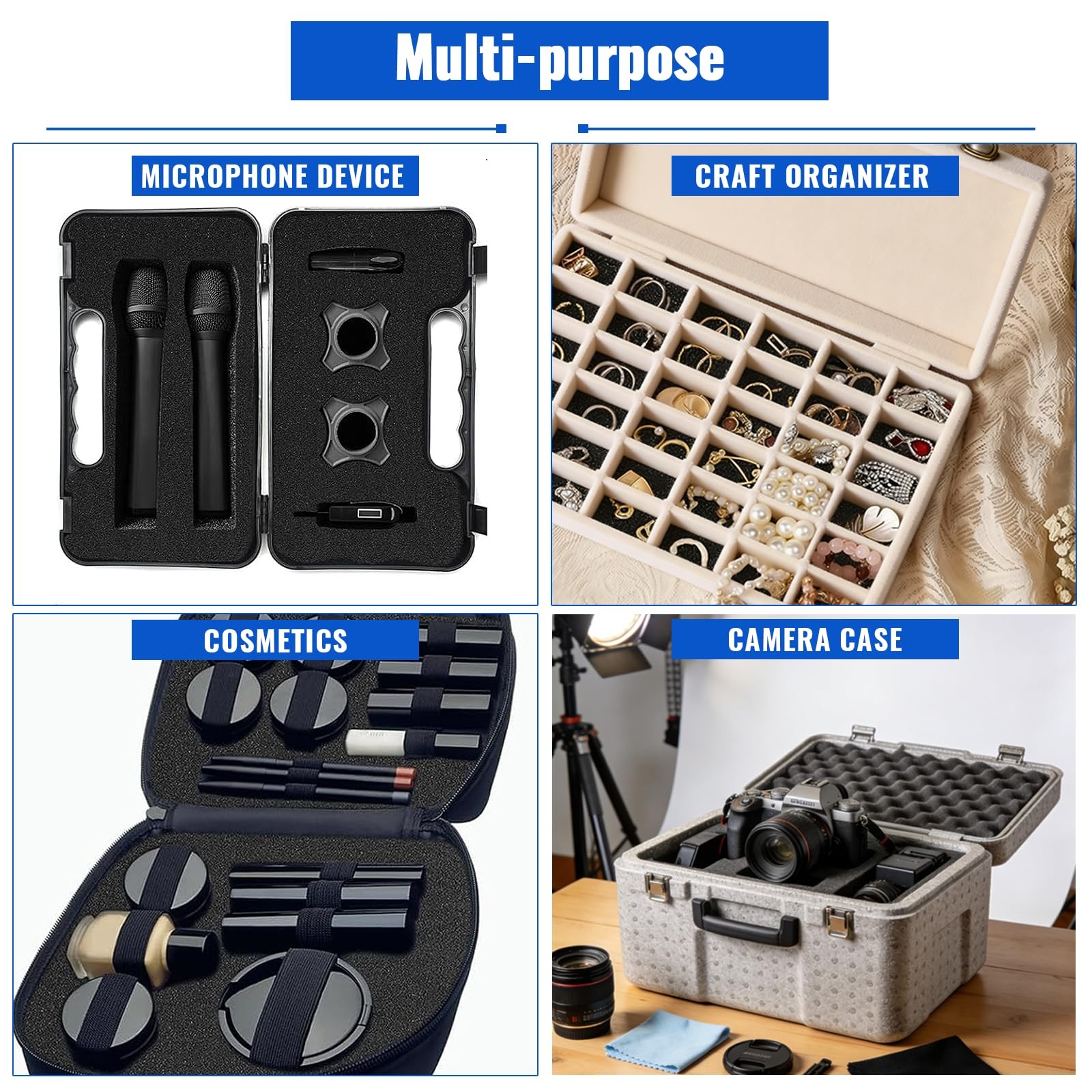 2 PCS 16x12x2 Inch Polyurethane Foam Inserts Black Craft Packing Case Sheets