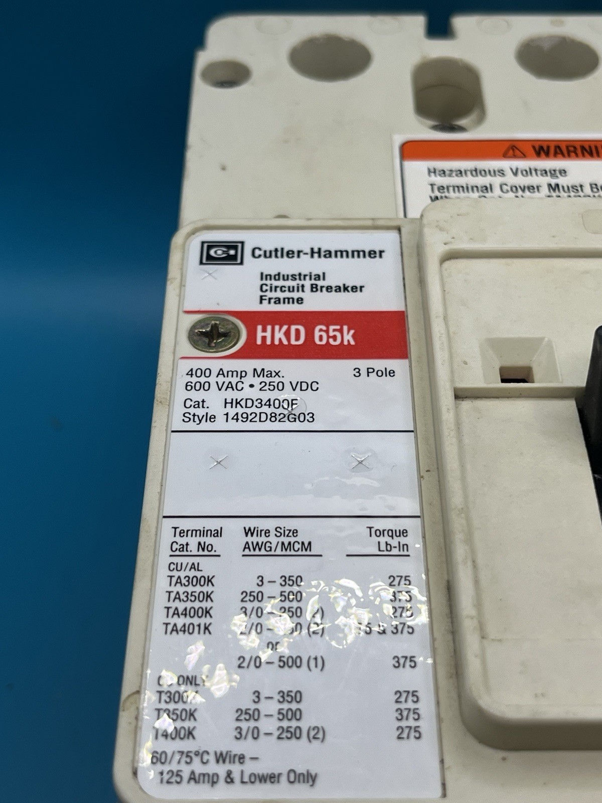 Eaton HKD3400 400A 600V 250 VDC Circuit Breaker