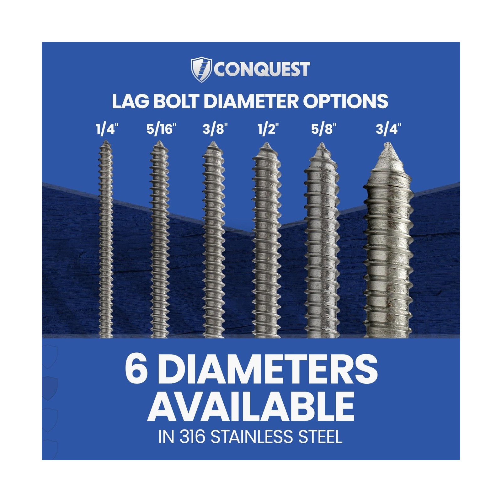Conquest 1/2″ x 8″ Lag Bolts, 316 Stainless Steel, Coarse Threads Hex Head, C…