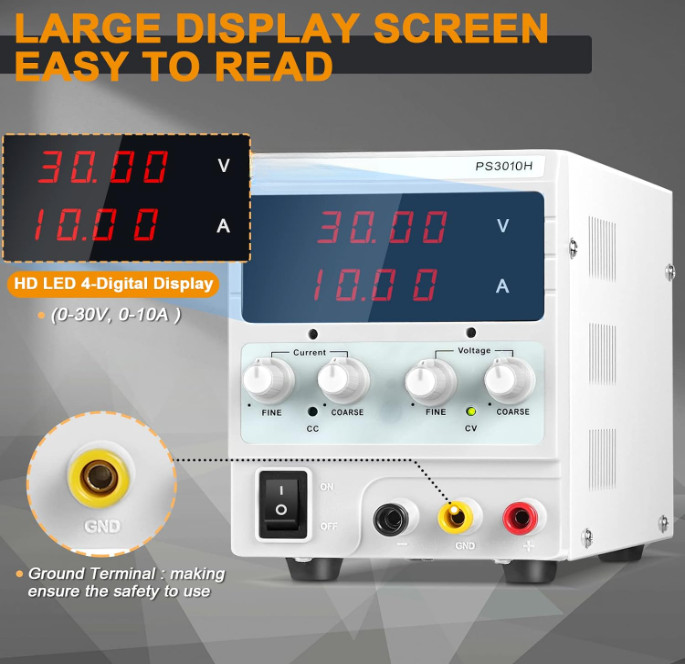 Fuente de alimentación de CC variable, 0-30 V, 0-10 A, ajustable, para laborator