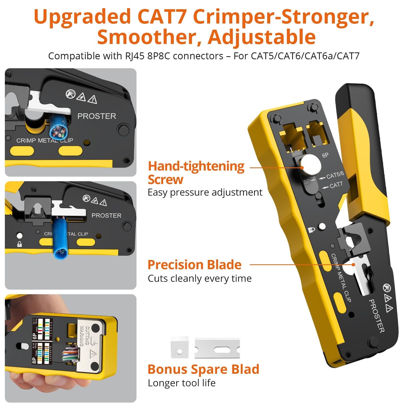 RJ45 Crimp Tool – Cat7 Crimping Tool for 8P RJ45 CAT5/6/7 & 6P RJ11 RJ12 Conn…