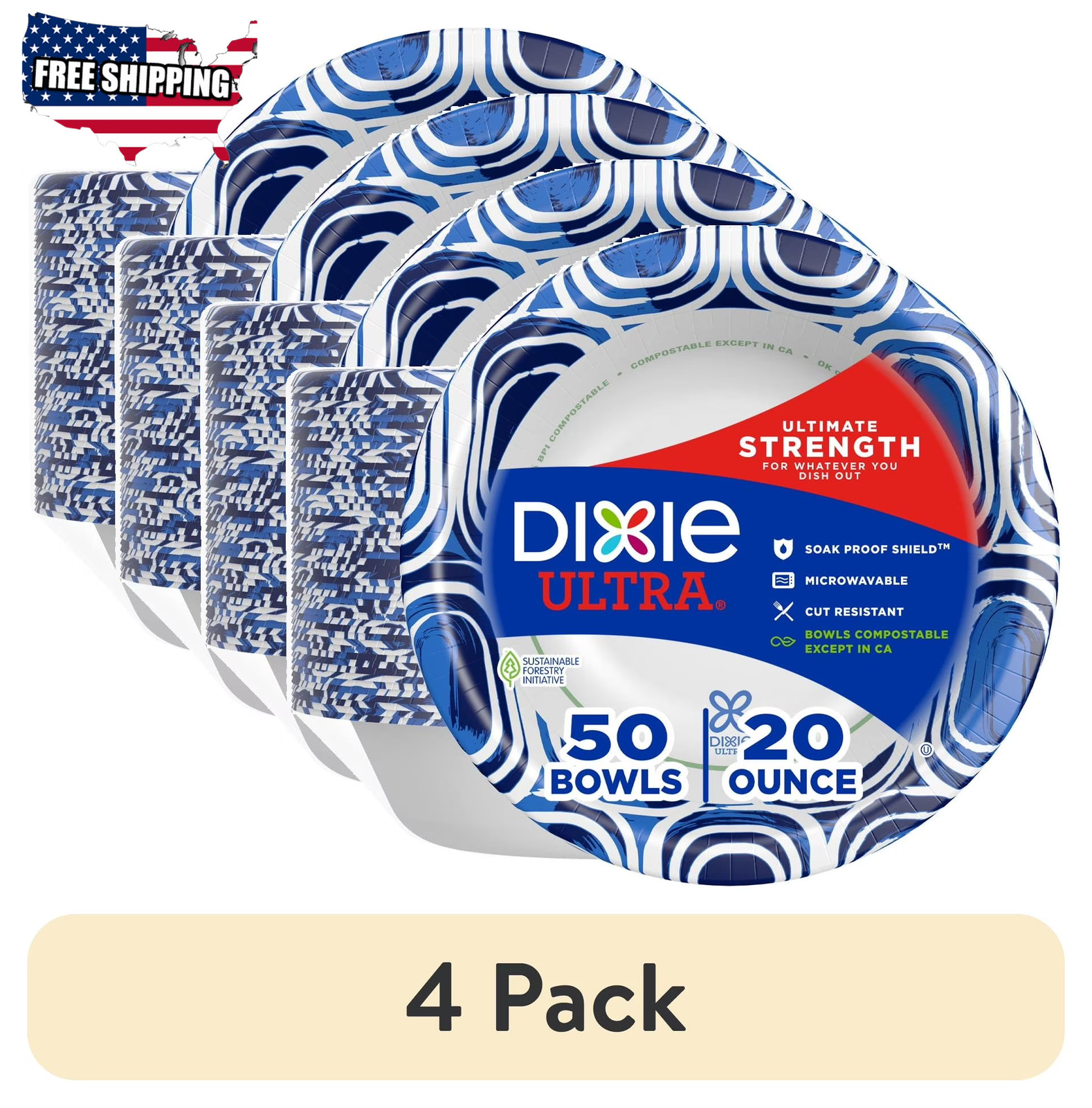 (4 Pack) Ultra Disposable Paper Bowls, 20 Oz, Multi-Color, 50 Count 👌 ✅