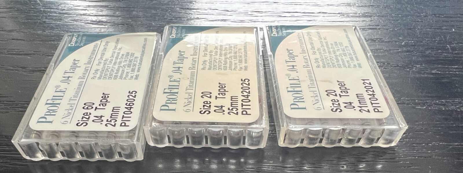 ProFile .04 Taper Nickel Titanium ISO Rotary files, DENTSPLY, NiTi 21mm & 25mm