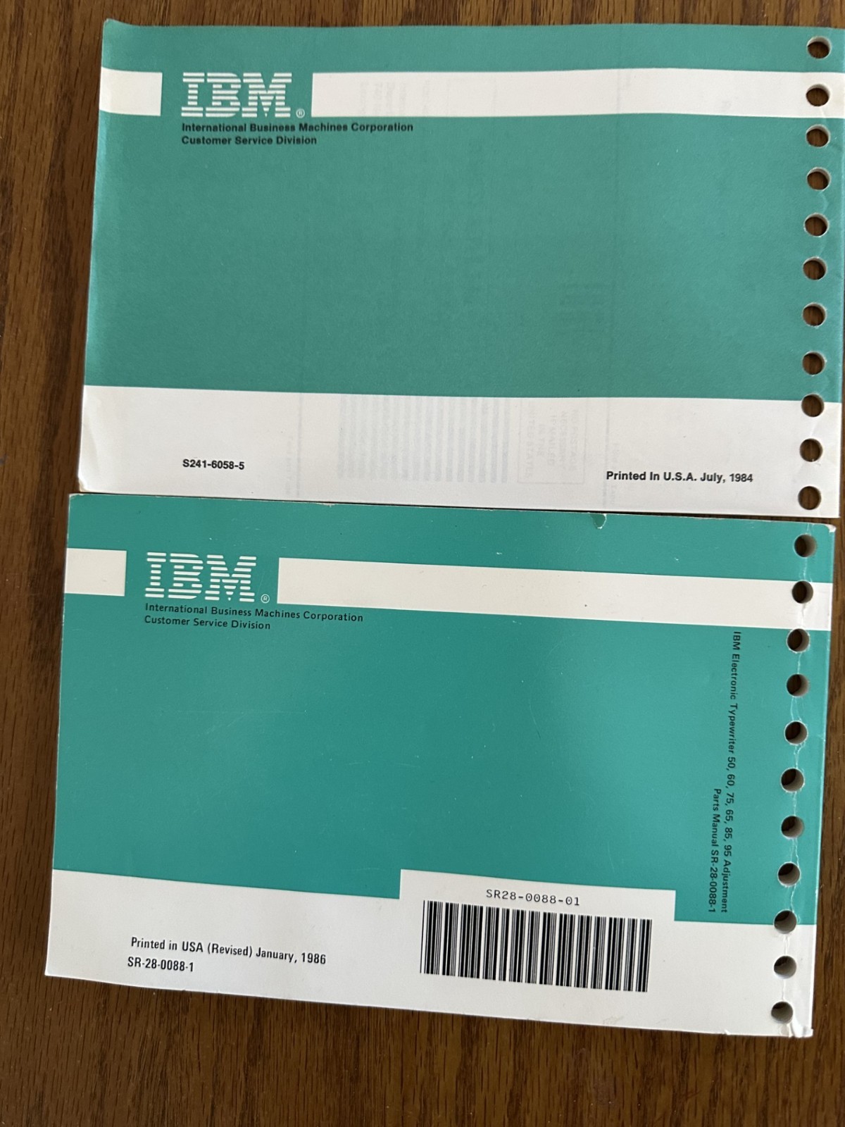 IBM ELECTRONIC TYPEWRITER PARTS MANUALS GENUINE IBM # SR-28-0088-1, S241-6058-5