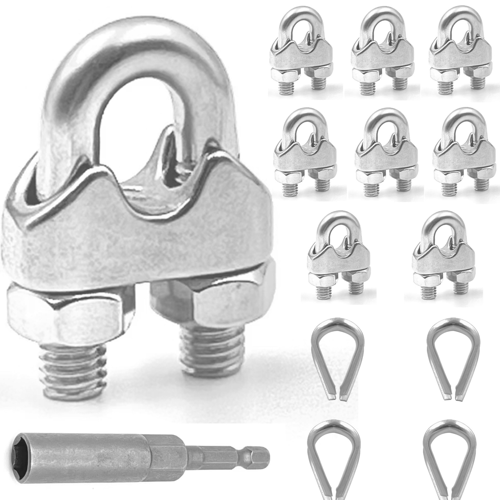 Lyrlidr 8 Pcs M5 Wire Rope Clamps Cable 4 3/16″ Thimble…