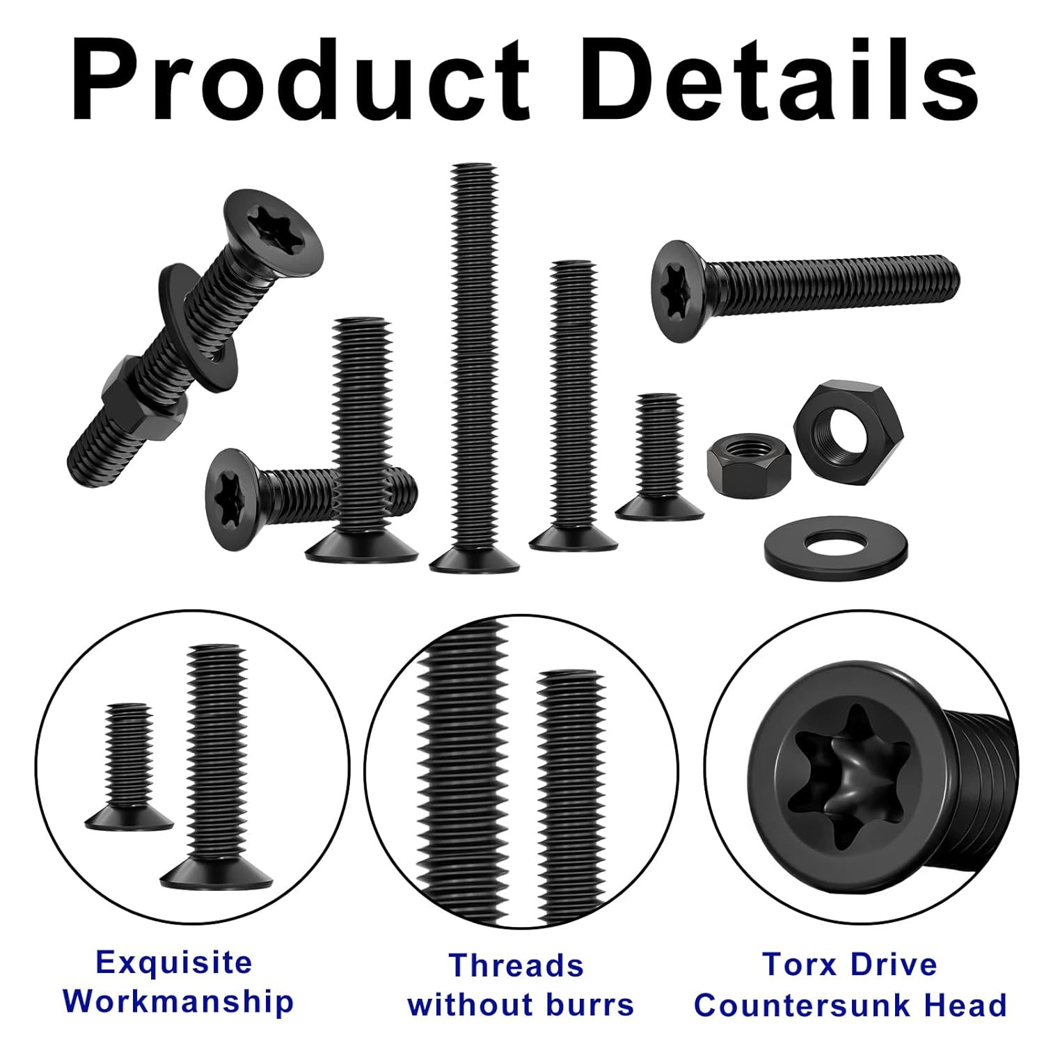 900 Pcs Torx Countersunk Screws, M2 M2.5 M3 Bolts and Nuts Washers Set, Star Dri