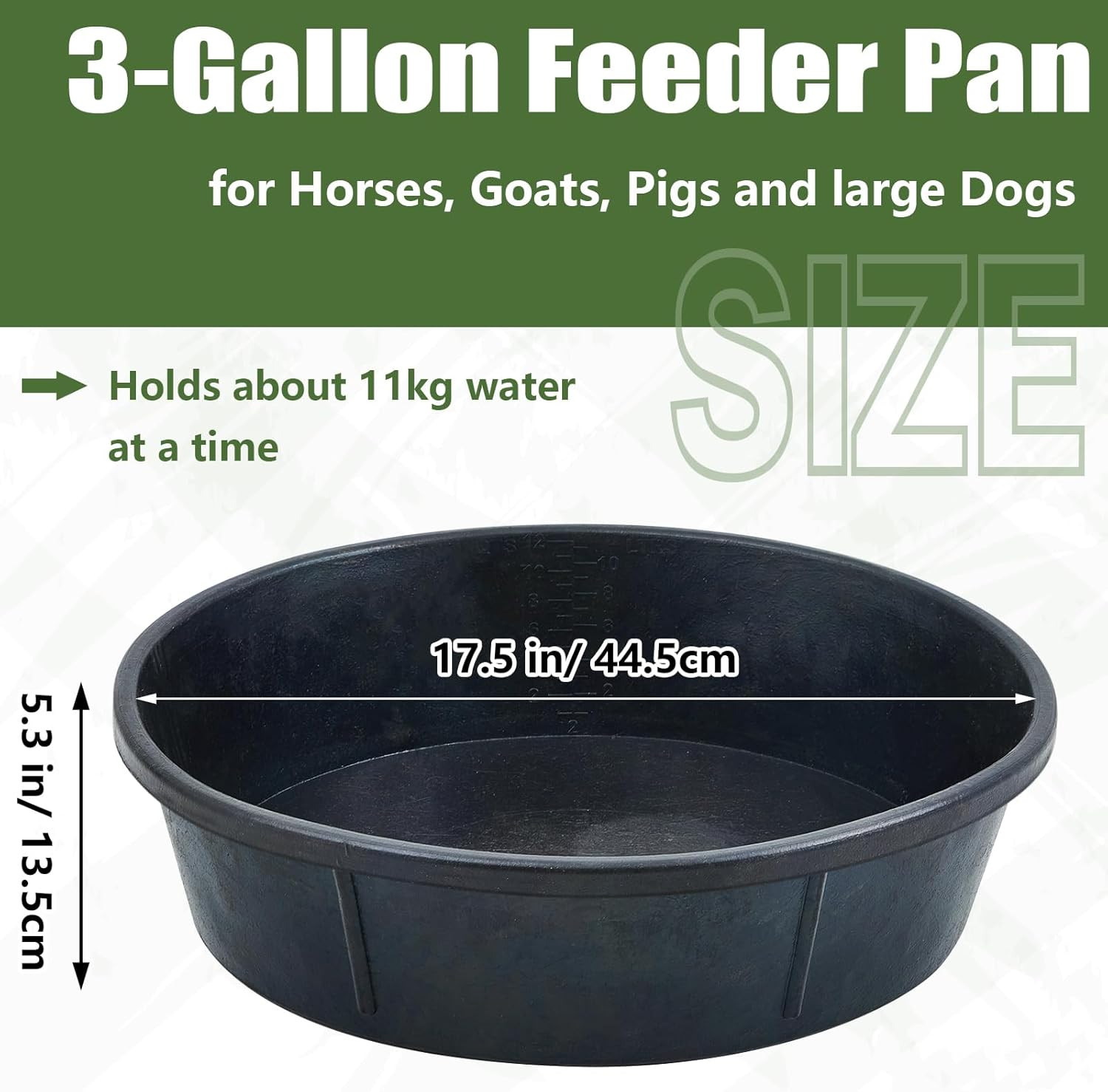 5 Pcs Rubber Feed Pan 12 Quart / 3 Gallon – Heavy Duty Utility Bowl for Horses,
