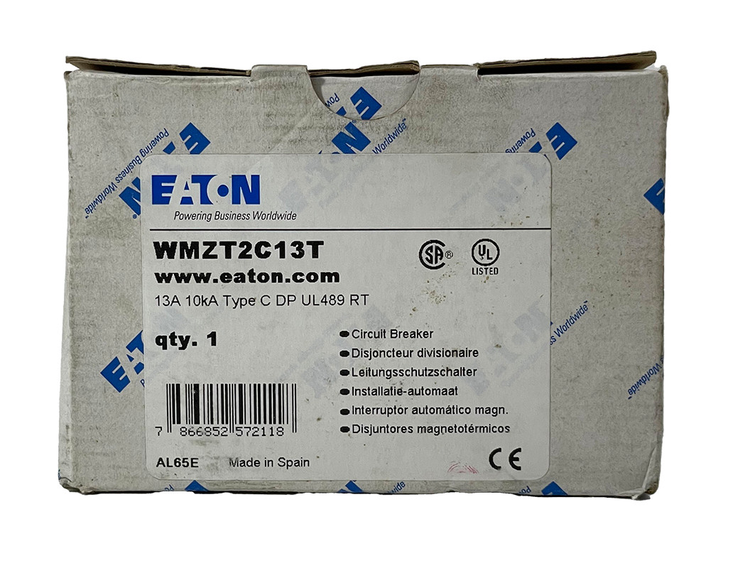 Eaton WMZT2C13T Breaker 13A 2P 480/277V 10kA Type C DIN Rail Ring Terminal