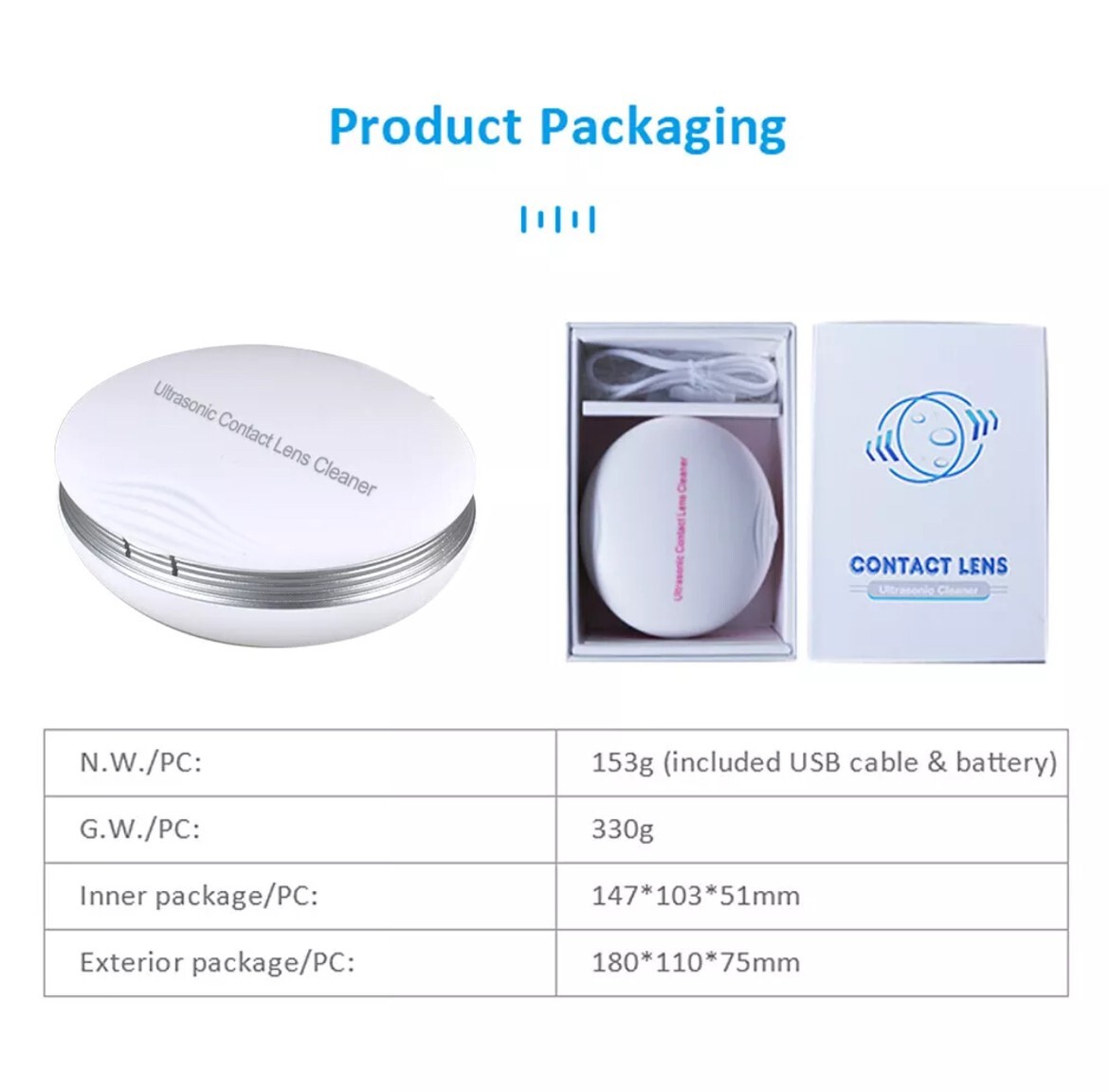 Portable USB Ultrasonic Contact Lens Cleaner CE-3500 for Daily Use Travel SILVER