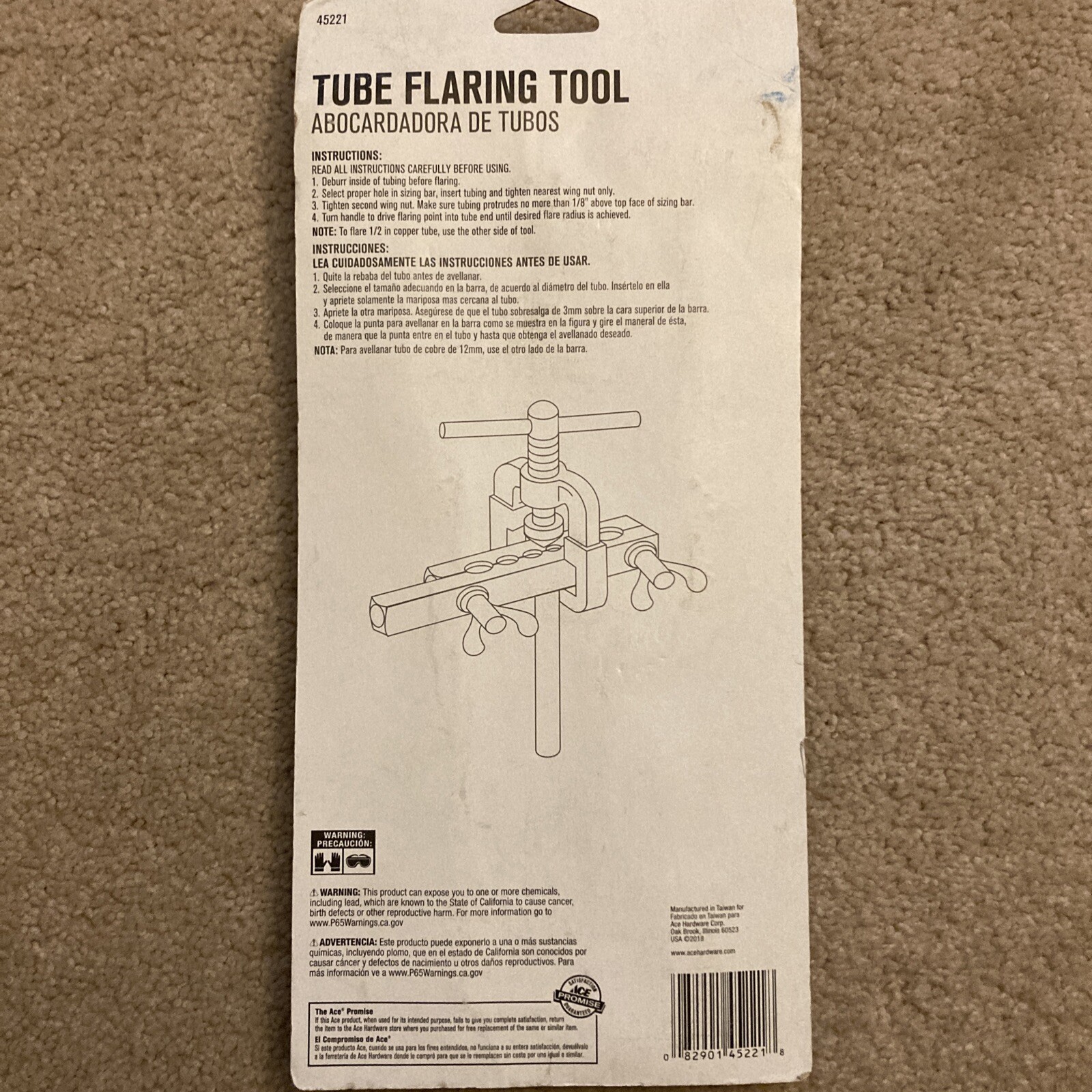 Ace Tube Flaring Tool 45221 3/16 in to 5/8 in O.D. Tubing New in Package