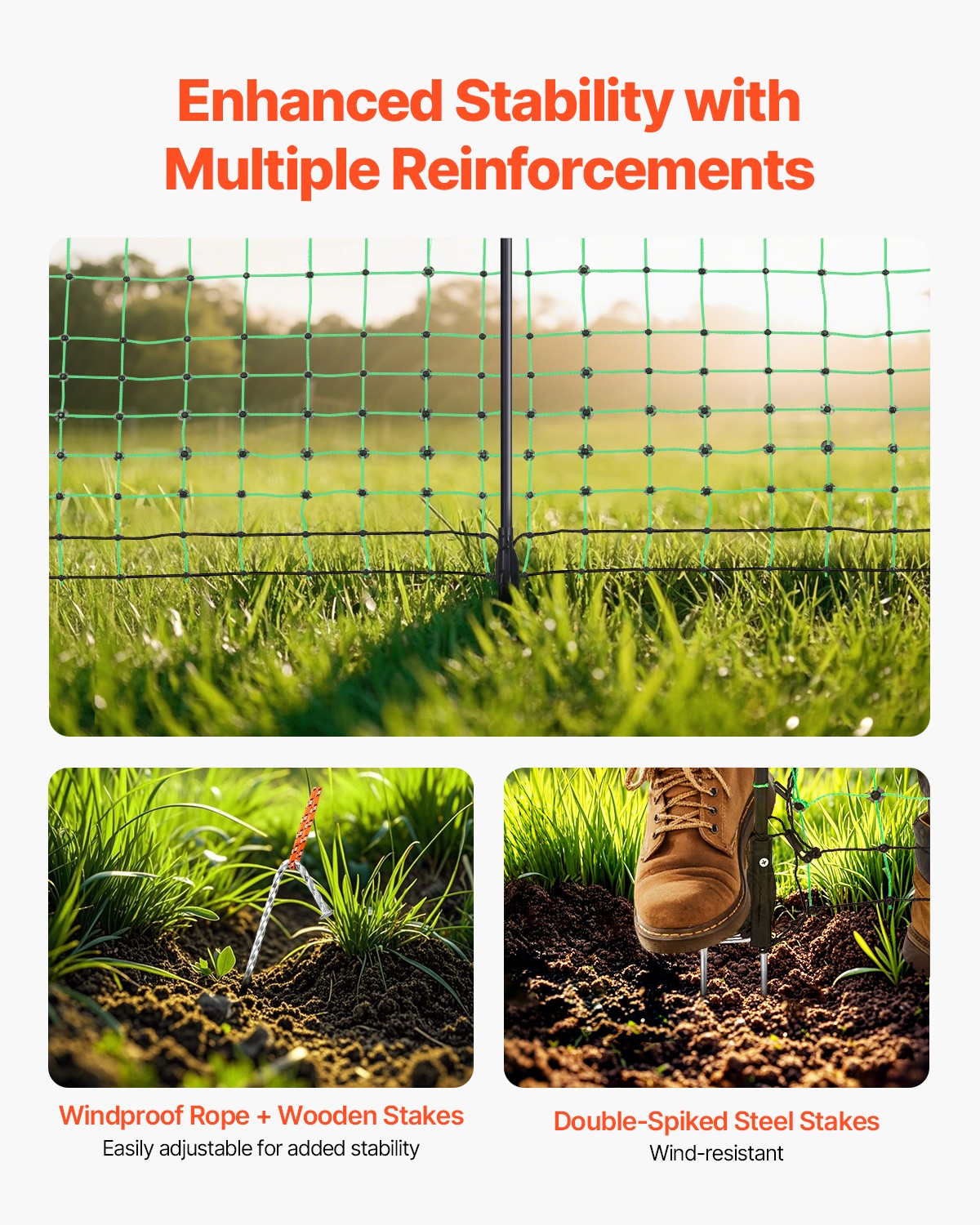 Uimoso Portable Electric Fence Netting 50″H x 164’L & Livestock with Mesh & Post