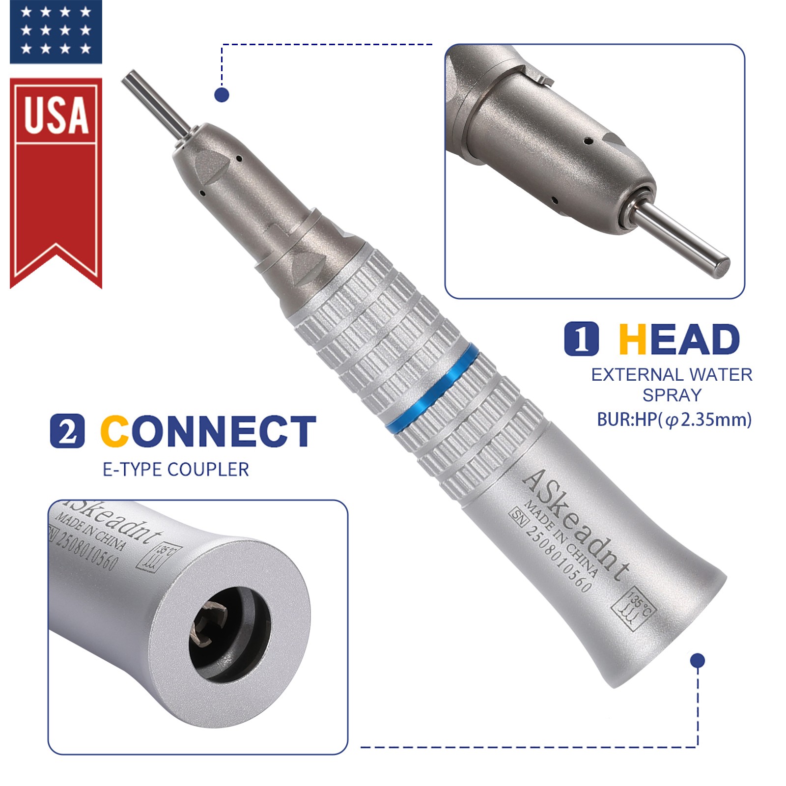 Dental Low Speed handpiece Straight Nose Cone 1:1 Direct Drive YP UPS L