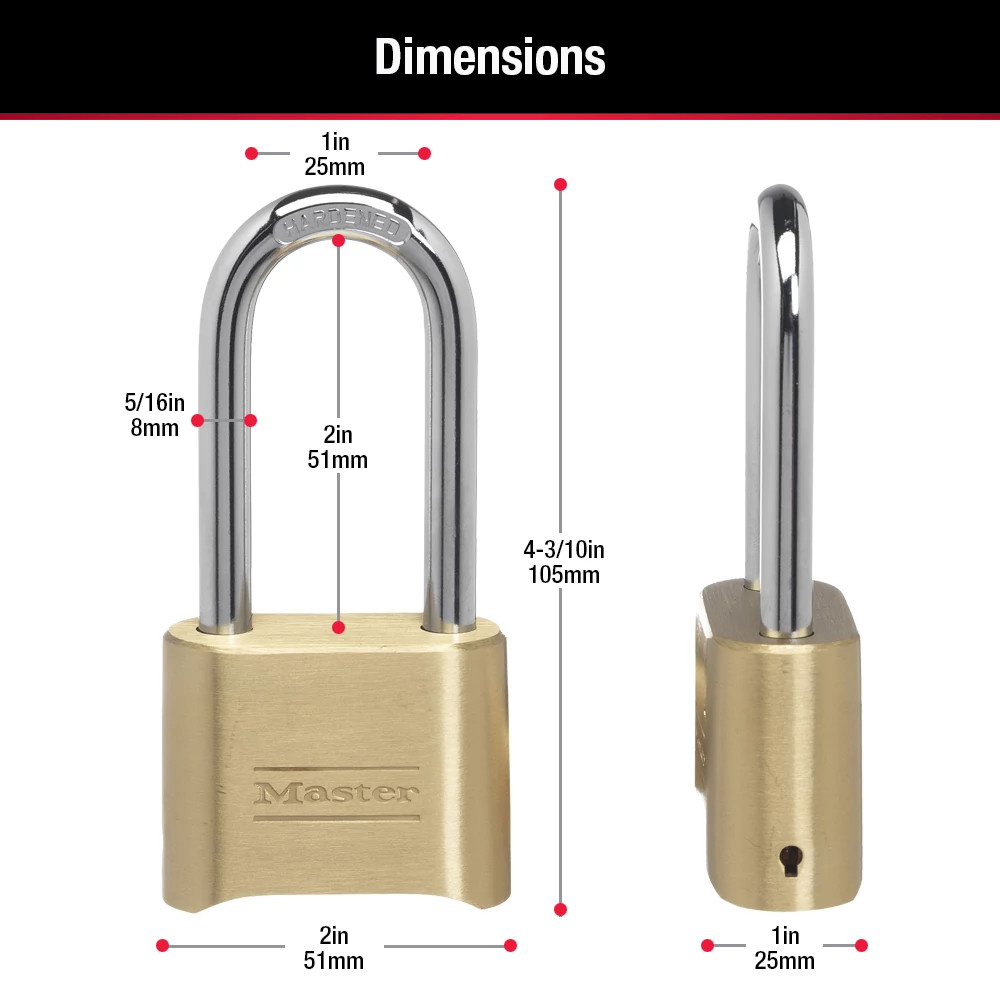 MasterLock Resettable Combination Brass Padlock 2-1/4in LONG Shackle