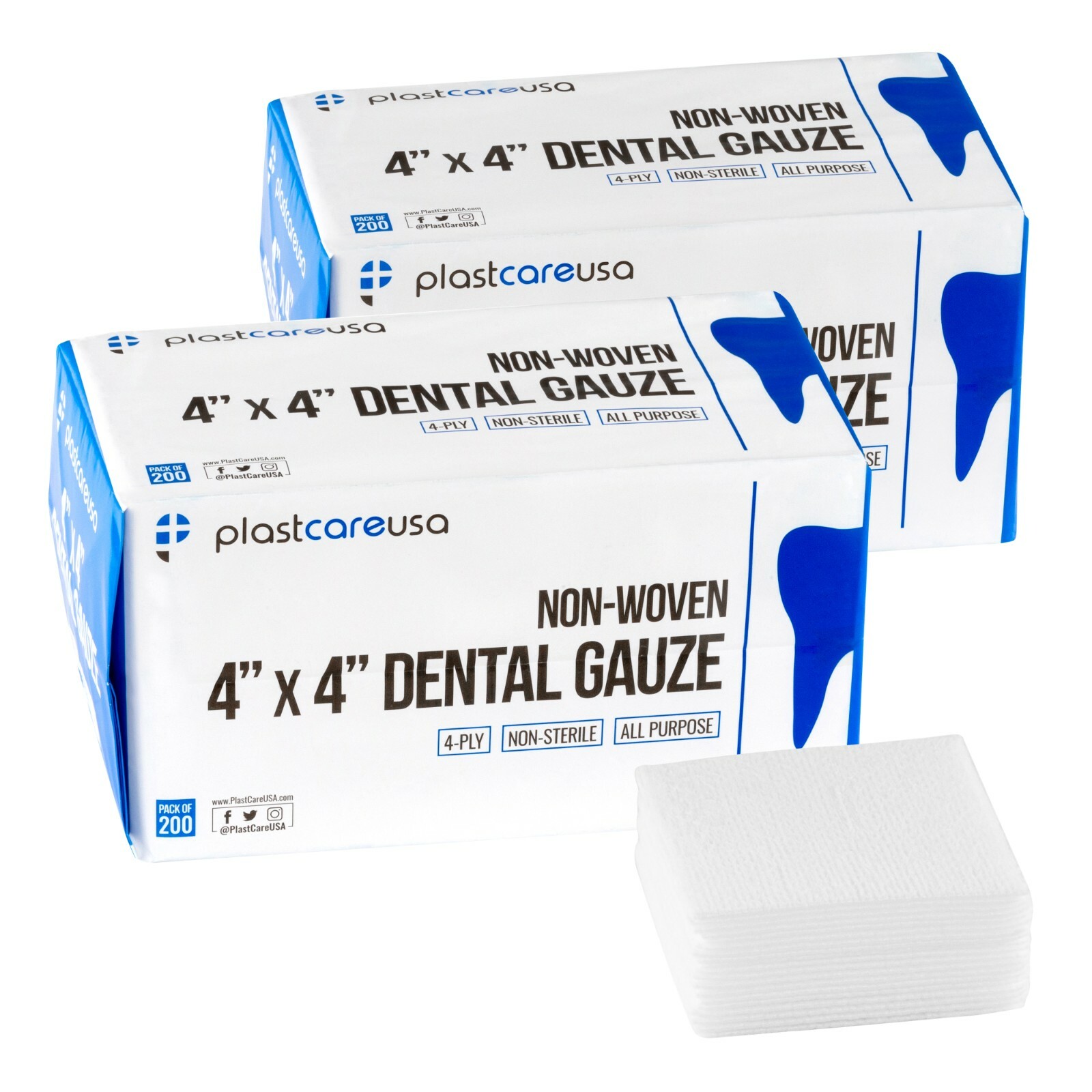 400 4×4 Non Woven Sponges 4-Ply, Non-Sterile Cotton Dental Gauze Pads (2 Packs)