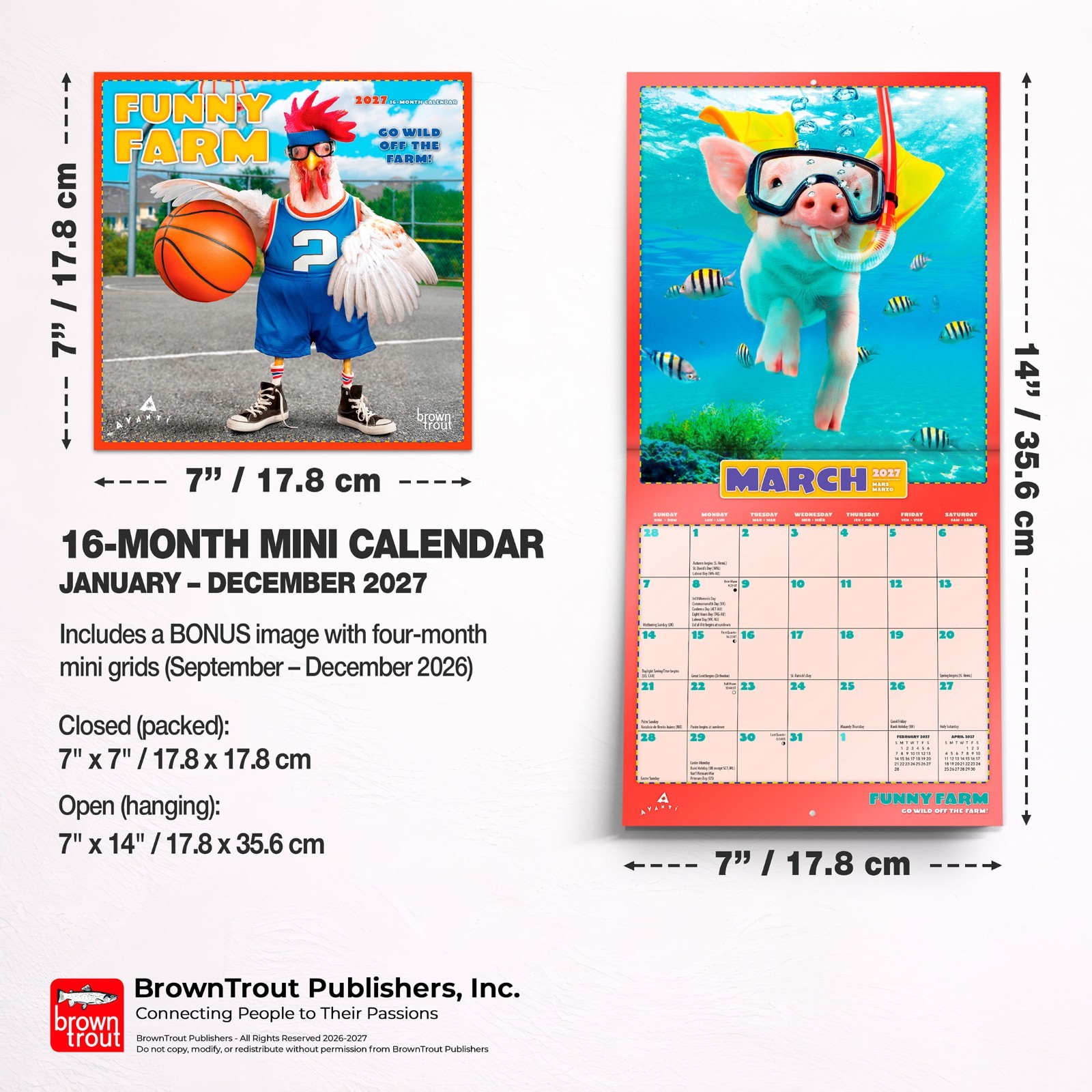 Avanti Funny Farm OFFICIAL | 2027 7×14″ (Hanging) Monthly Mini Wall Calendar