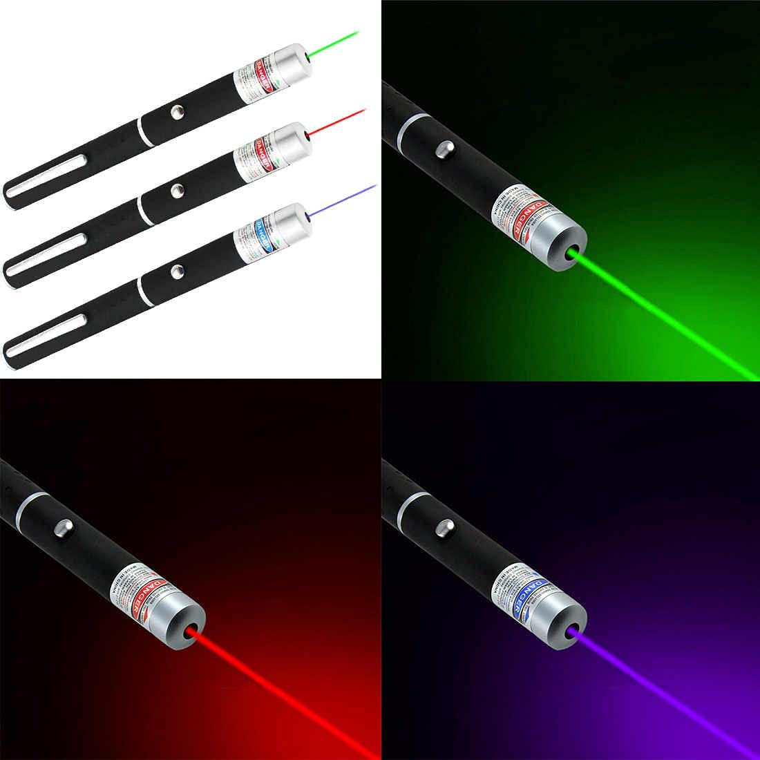 3 Packs Color 900Mile Laser Pointer Pen Green Blue Red Light Visible Beam Laze