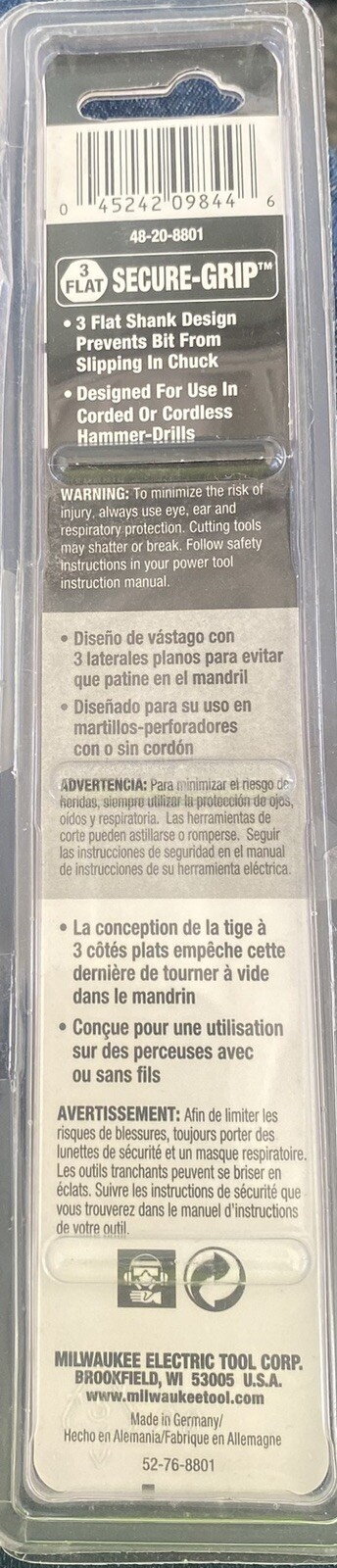 2-MILWAUKEE 5/32-in. (4 mm) x 4-in. x 6-in., 3-Flat Hammer-Drill Bit, 48-20-8801