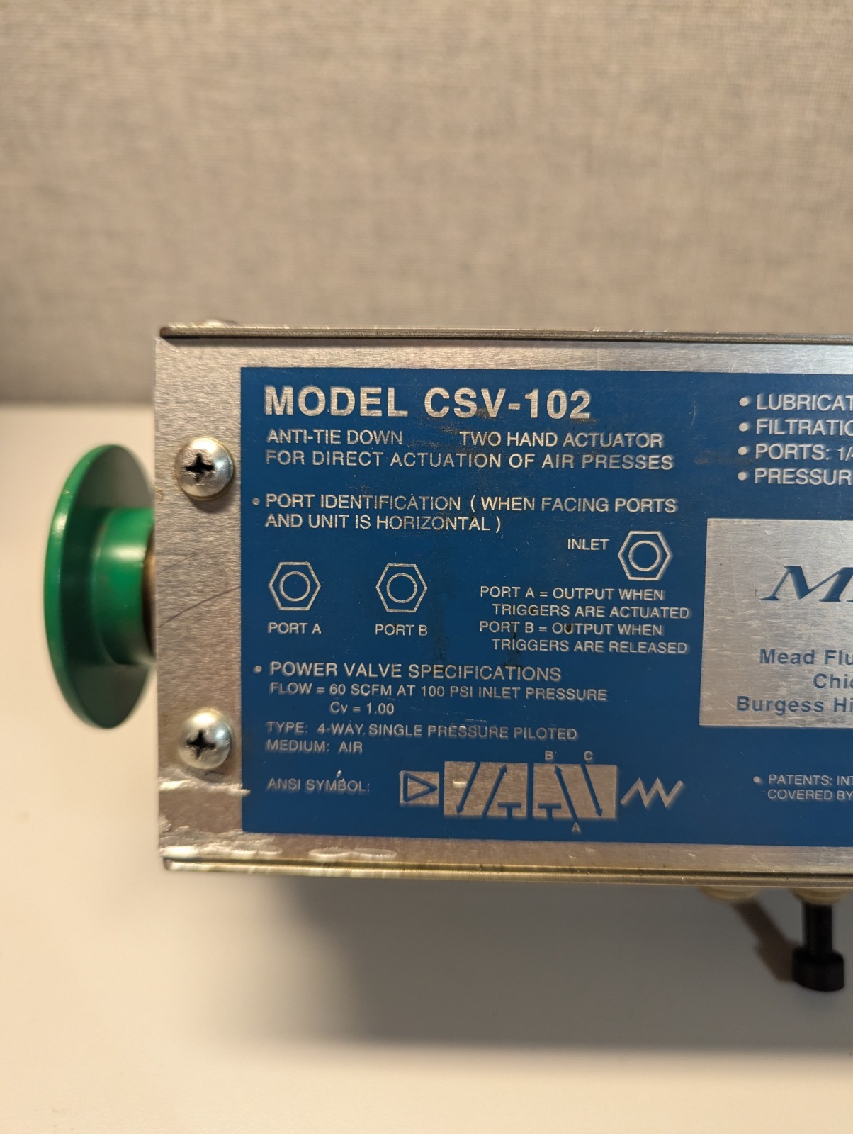 MEAD CSV-102 Two hand Pneumatic Actuator Works Good