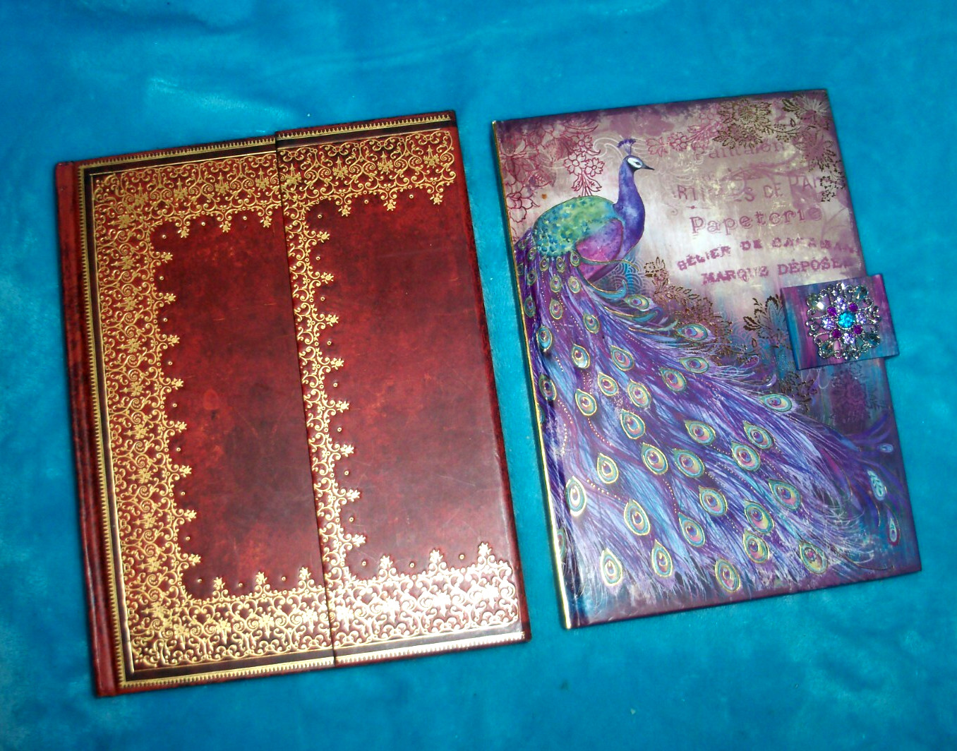 2 Journal / Diary (PAPER BLANKS Mahogany Gold) + (PUNCH STUDIO Purple Peacock)