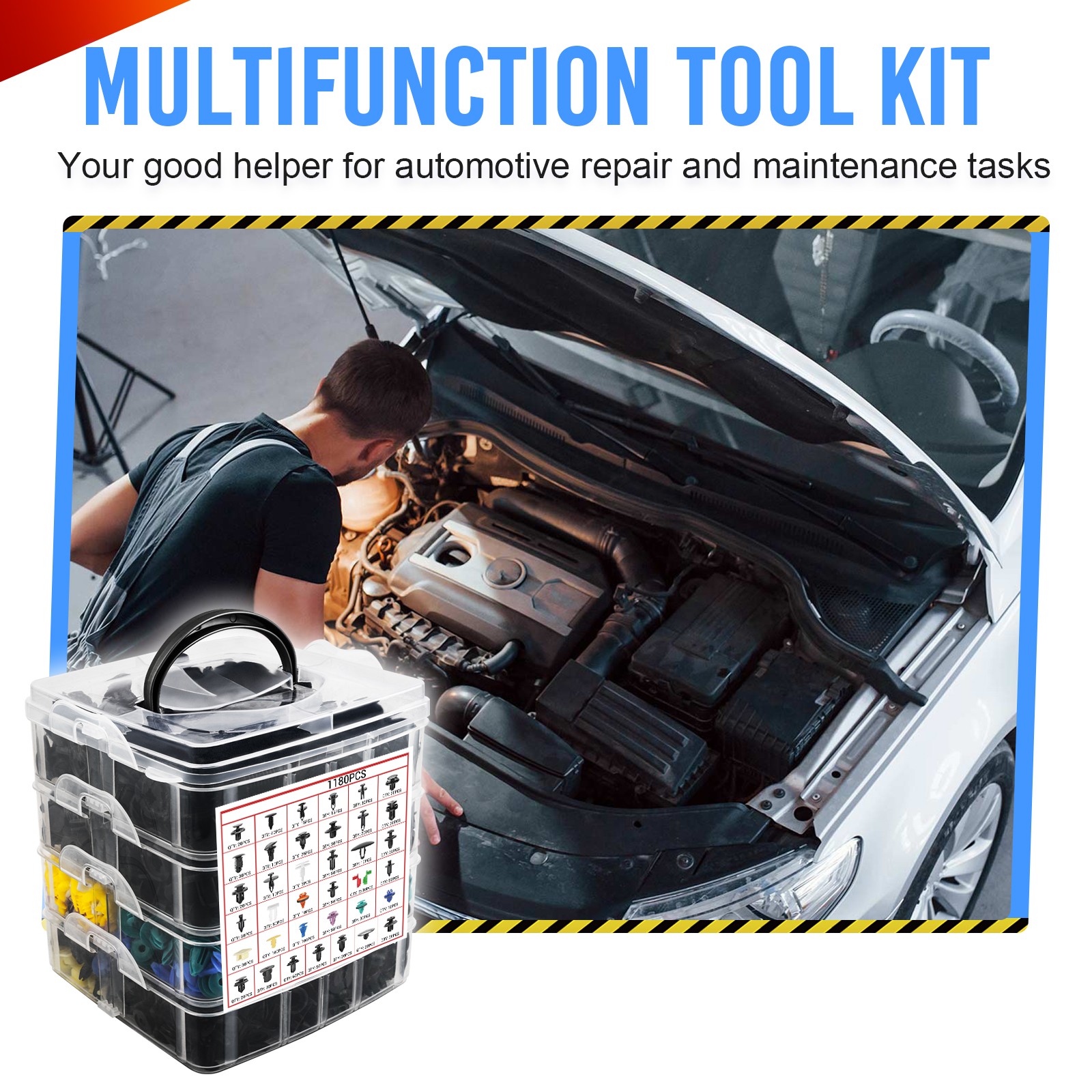 1295pc Car Push Retainer Clips & Auto Fasteners Assortment Kit Removal Tools Set